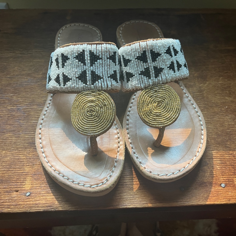 Laidback London Heron LP Leather Sandals, Black & White, size 39/8